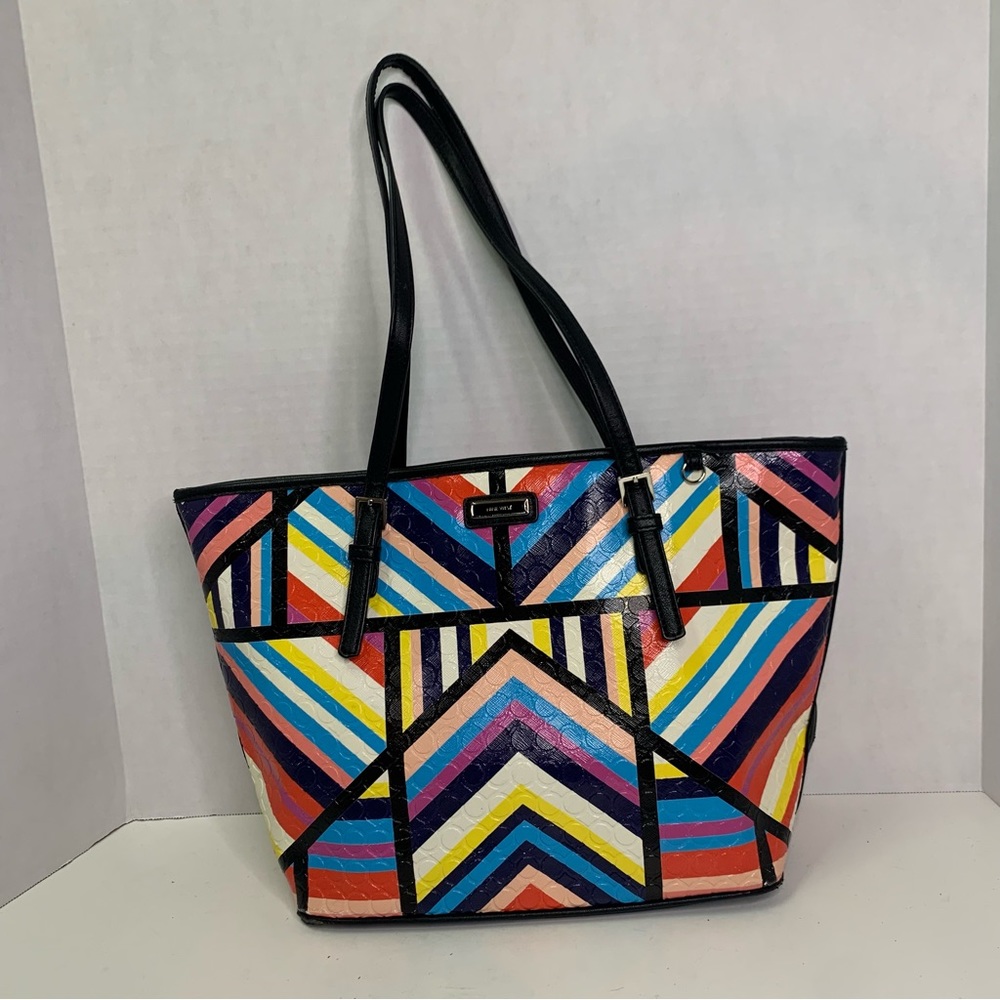 NINE WEST AVE TOTE GEOMETRIC PATTERN MULTI COLORED